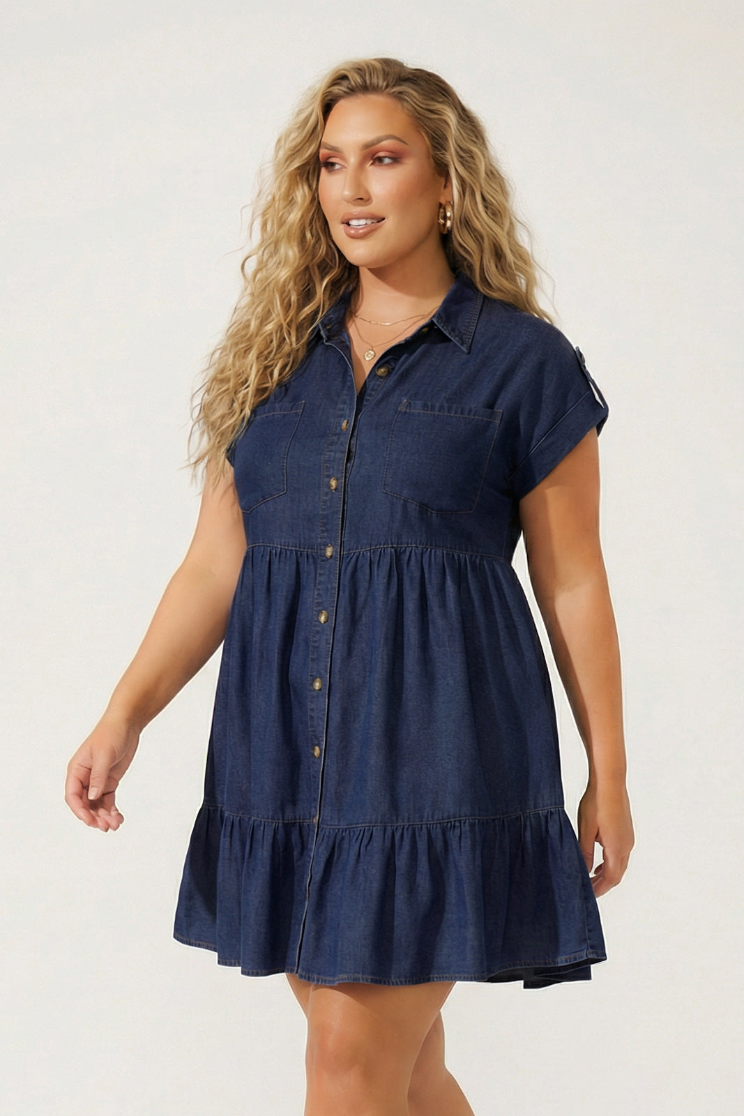 Blu Pepper Dresses Plus Size City Casual Denim Dress - Blue