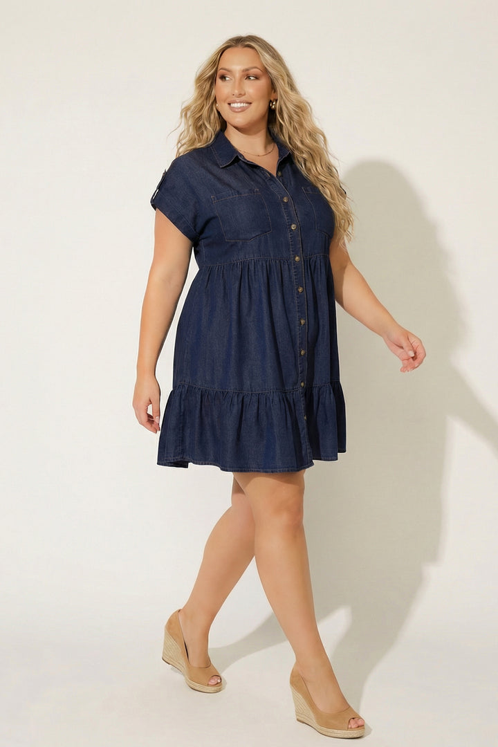 Blu Pepper Dresses Plus Size City Casual Denim Dress - Blue