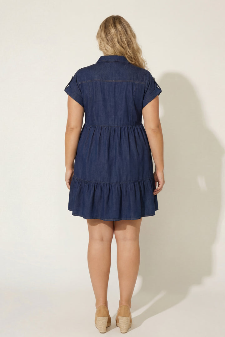 Blu Pepper Dresses Plus Size City Casual Denim Dress - Blue