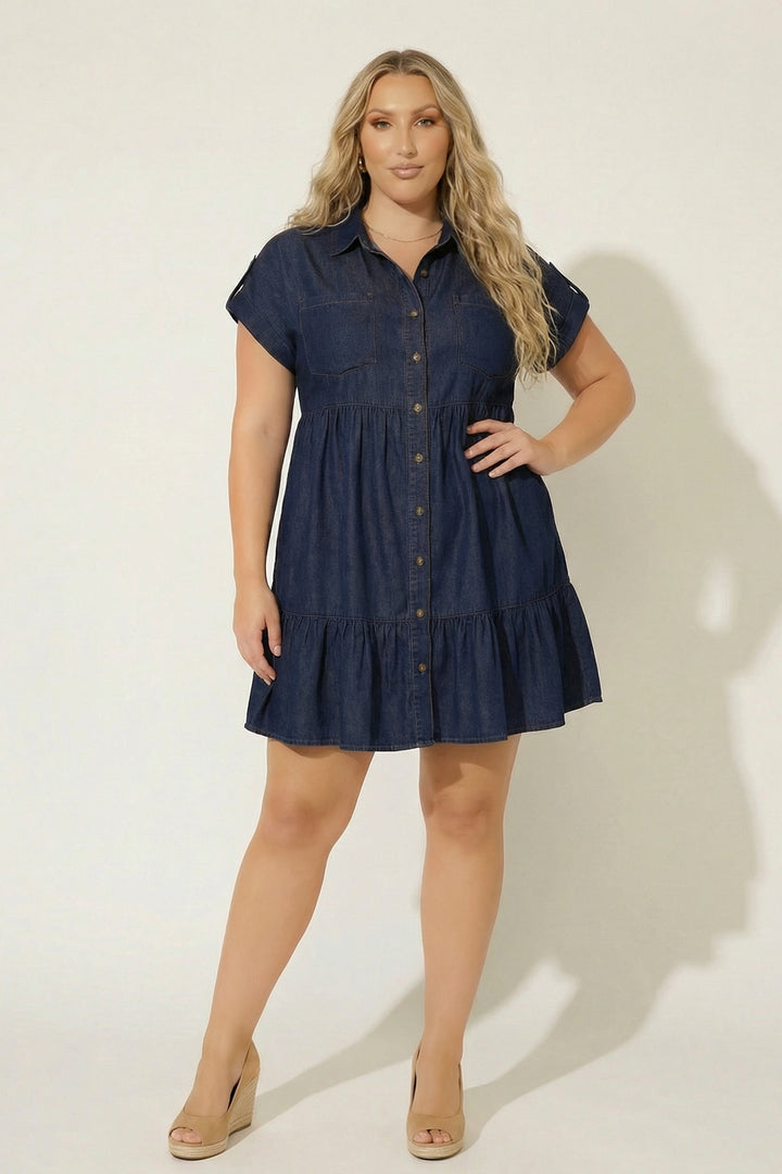 Blu Pepper Dresses Plus Size City Casual Denim Dress - Blue