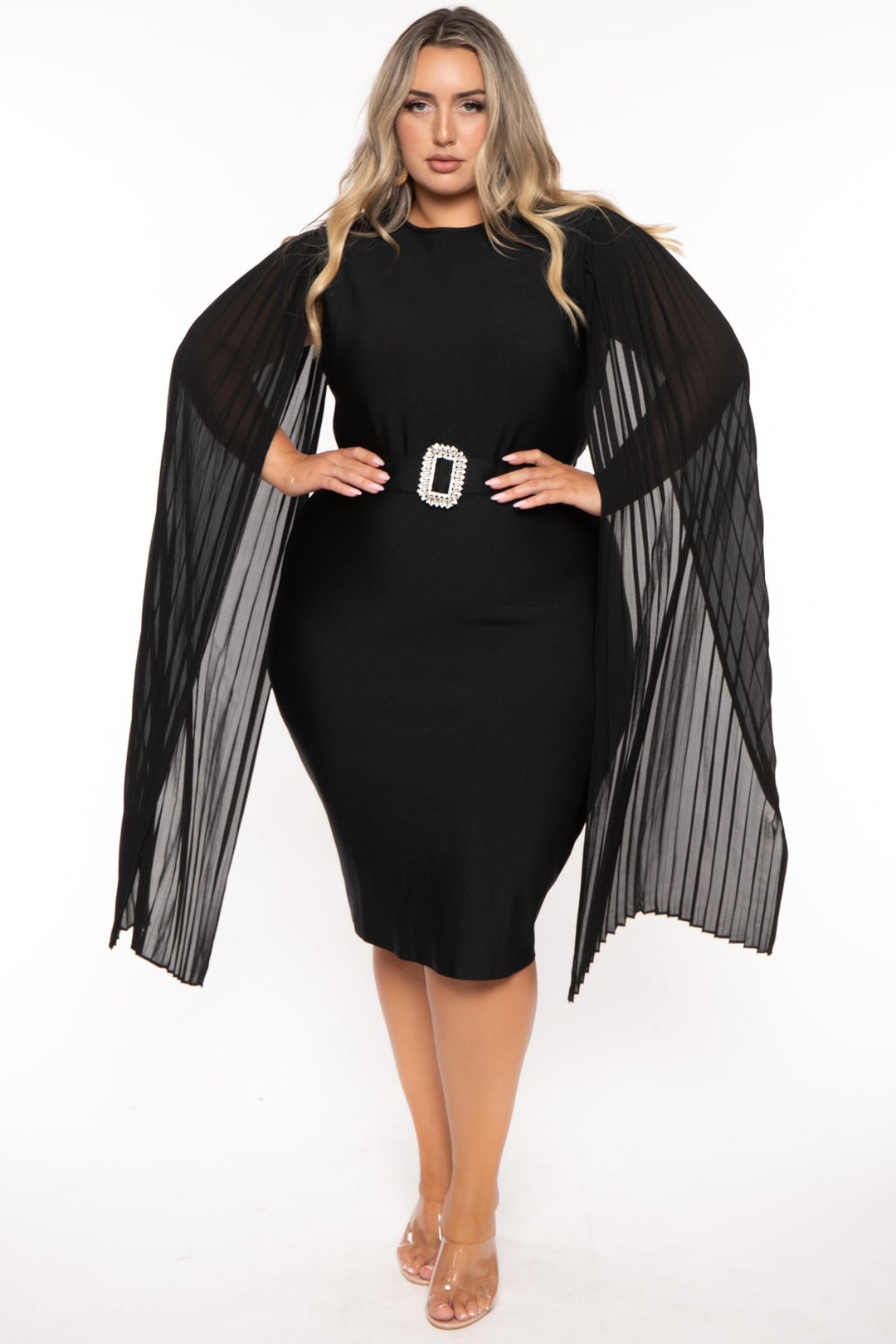 Goodtime USA Dresses 1X / Black Plus Size Clarette Cape Sleeve  Dress- Black