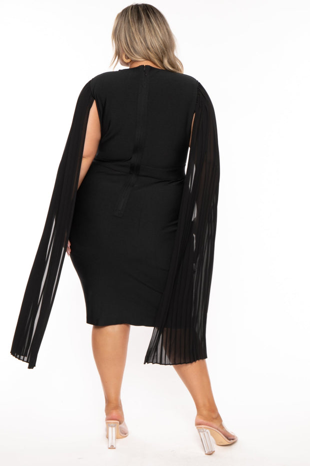 Goodtime USA Dresses Plus Size Clarette Cape Sleeve  Dress- Black