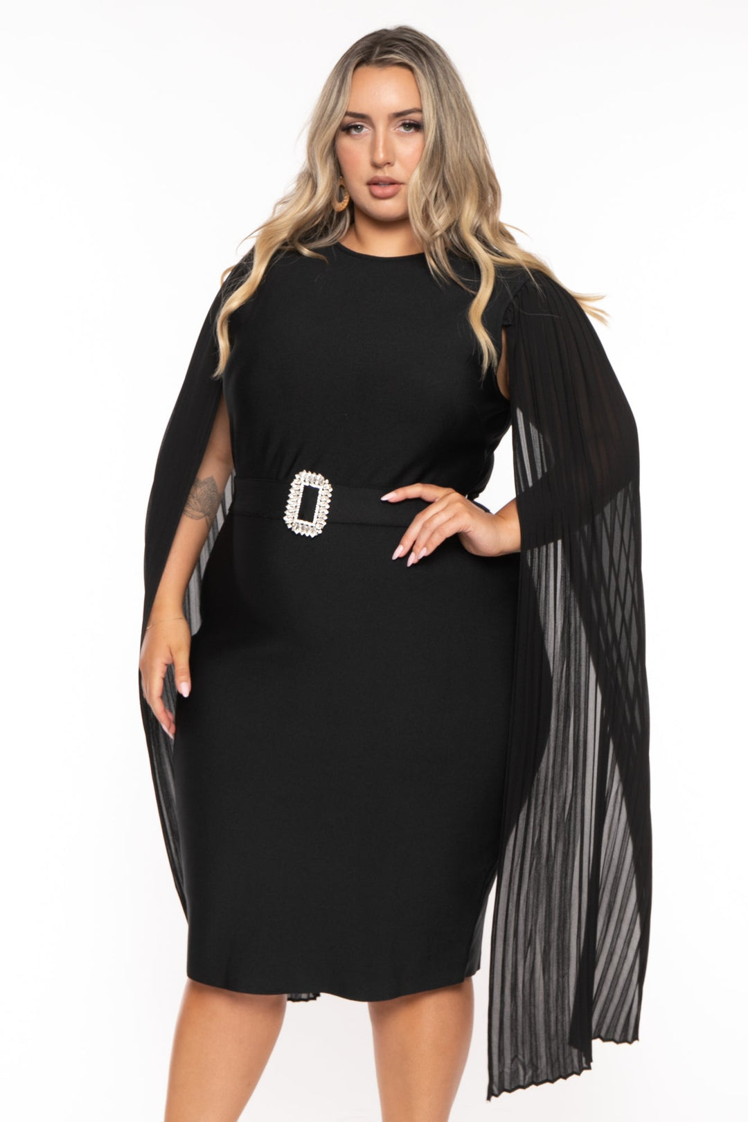 Goodtime USA Dresses Plus Size Clarette Cape Sleeve  Dress- Black