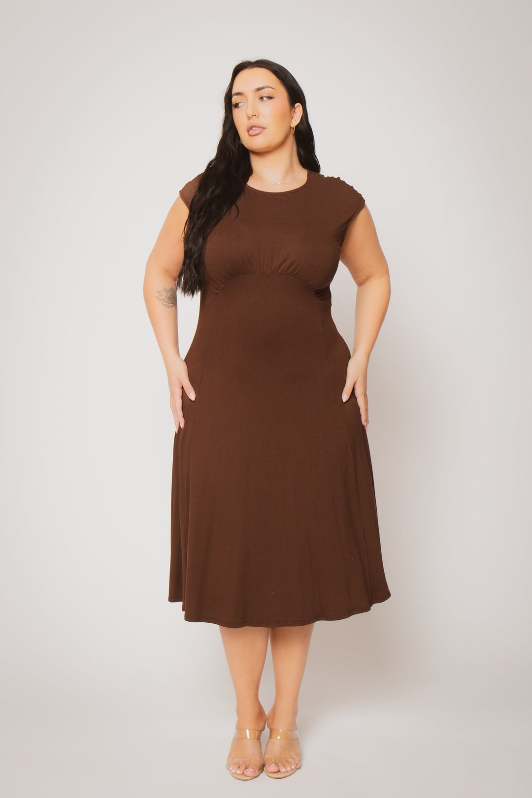 Curvy Sense Inc. Dresses Plus Size Classic Curve Midi - Brown
