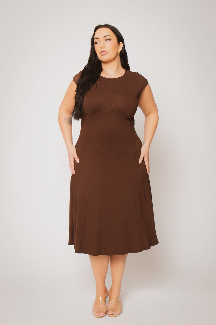 Curvy Sense Inc. Dresses Plus Size Classic Curve Midi - Brown