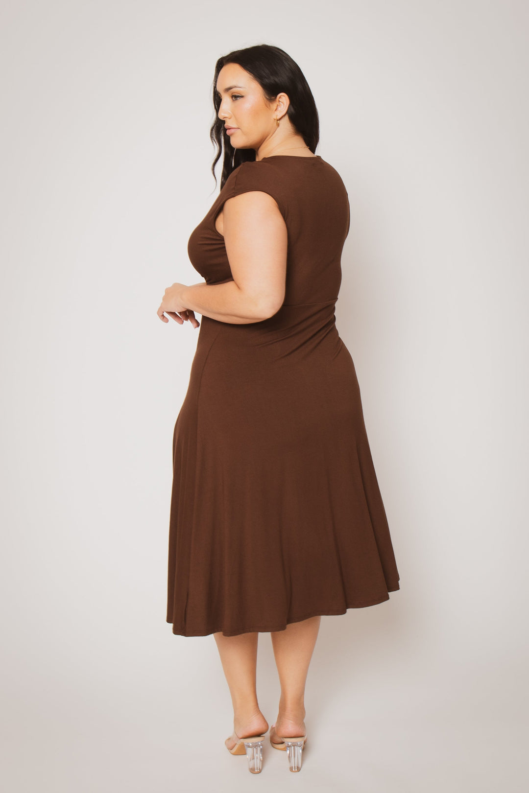 Curvy Sense Inc. Dresses Plus Size Classic Curve Midi - Brown