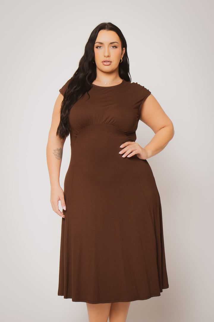 Curvy Sense Inc. Dresses Plus Size Classic Curve Midi - Brown