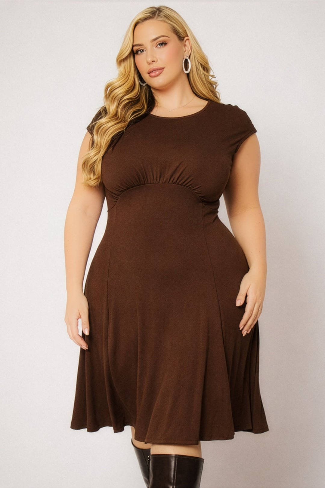 Curvy Sense Inc. Dresses Plus Size Classic Curve Midi - Brown