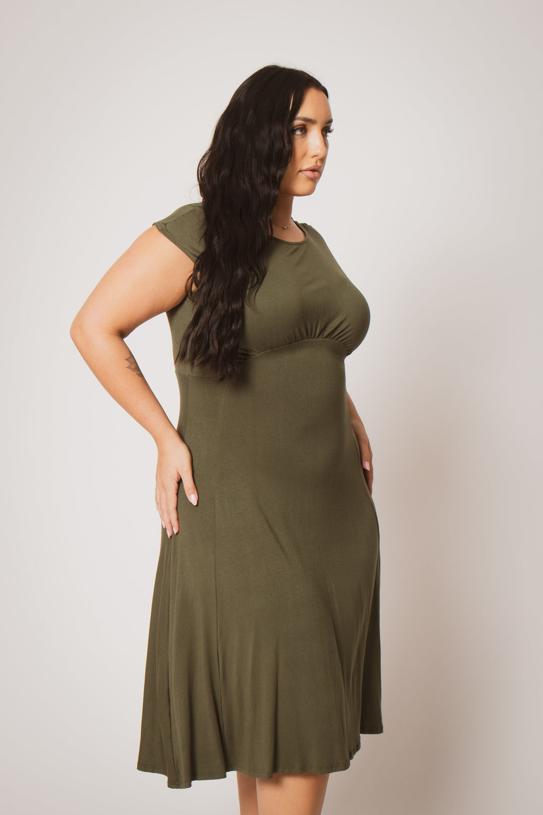 Curvy Sense Inc. Dresses Plus Size Classic Curve Midi - Olive