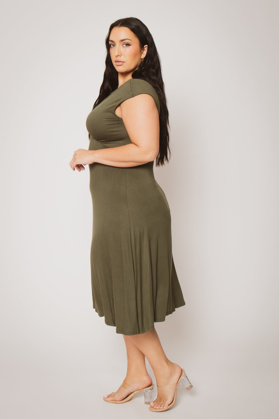 Curvy Sense Inc. Dresses Plus Size Classic Curve Midi - Olive