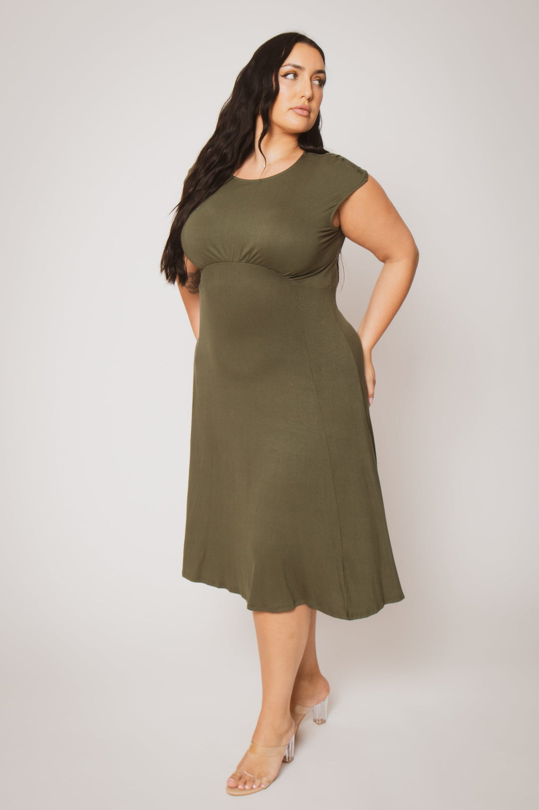 Curvy Sense Inc. Dresses Plus Size Classic Curve Midi - Olive
