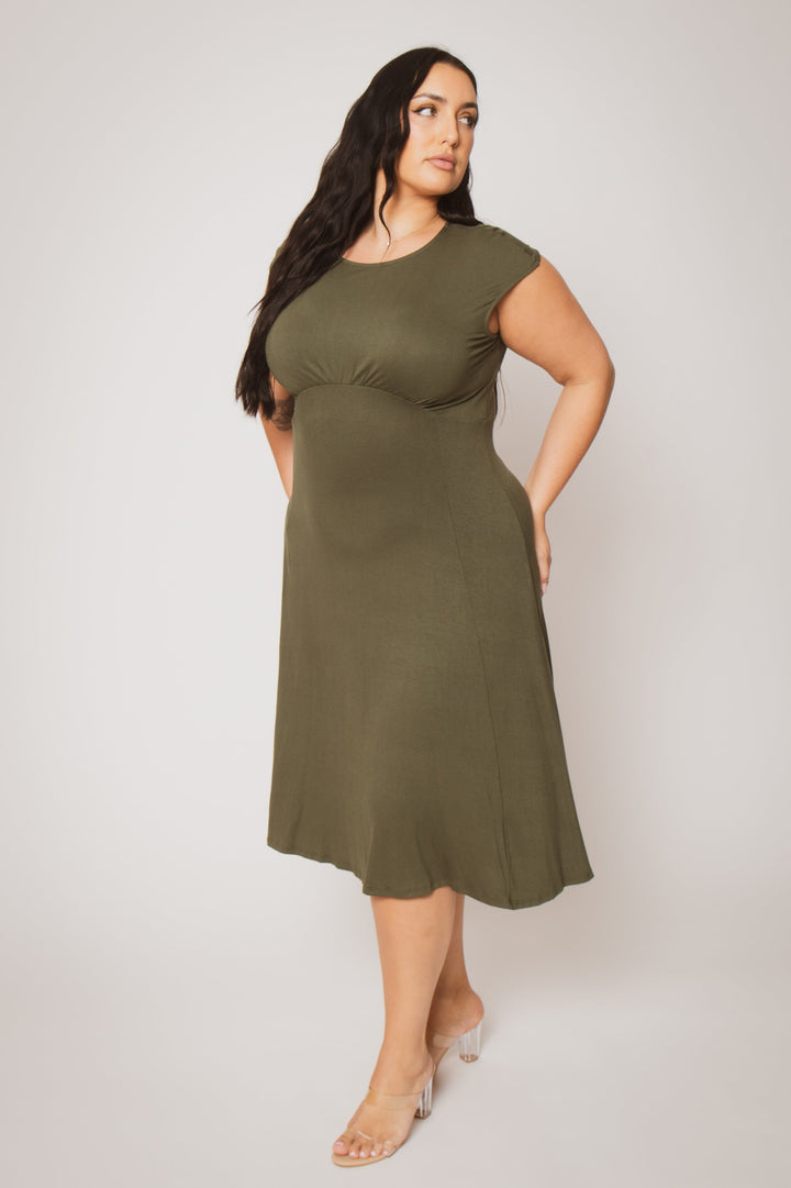 Curvy Sense Inc. Dresses Plus Size Classic Curve Midi - Olive