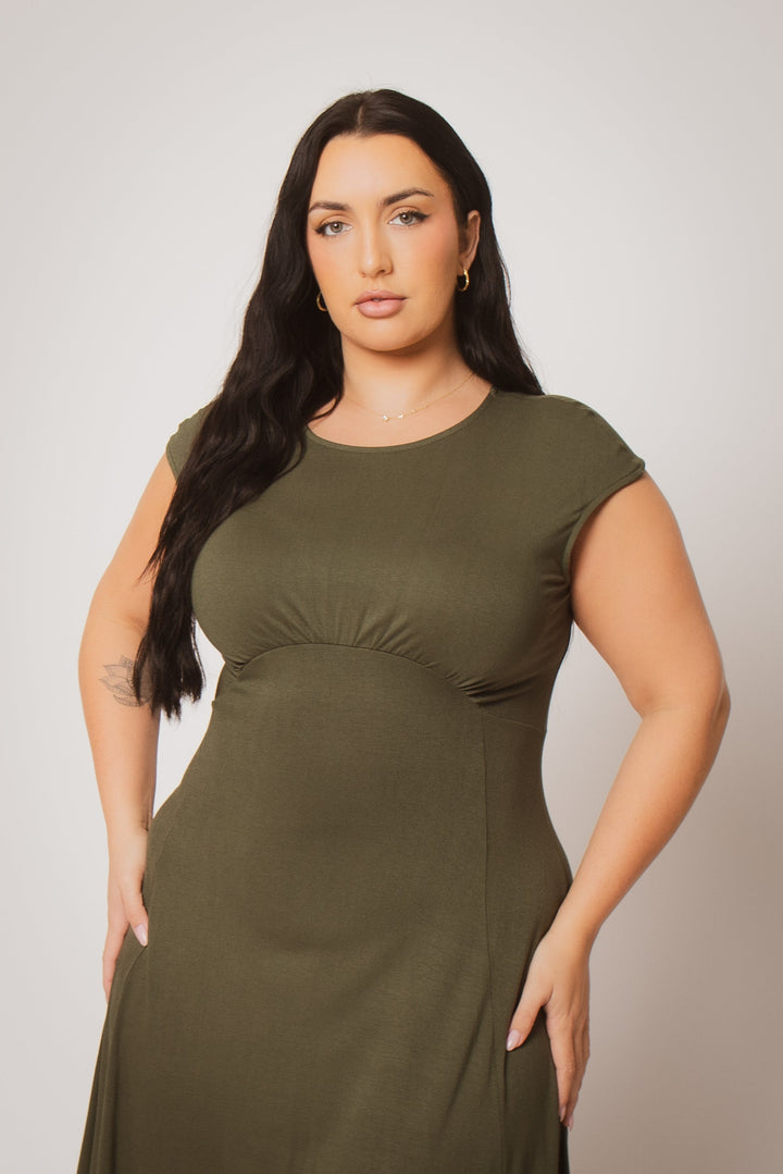 Curvy Sense Inc. Dresses Plus Size Classic Curve Midi - Olive