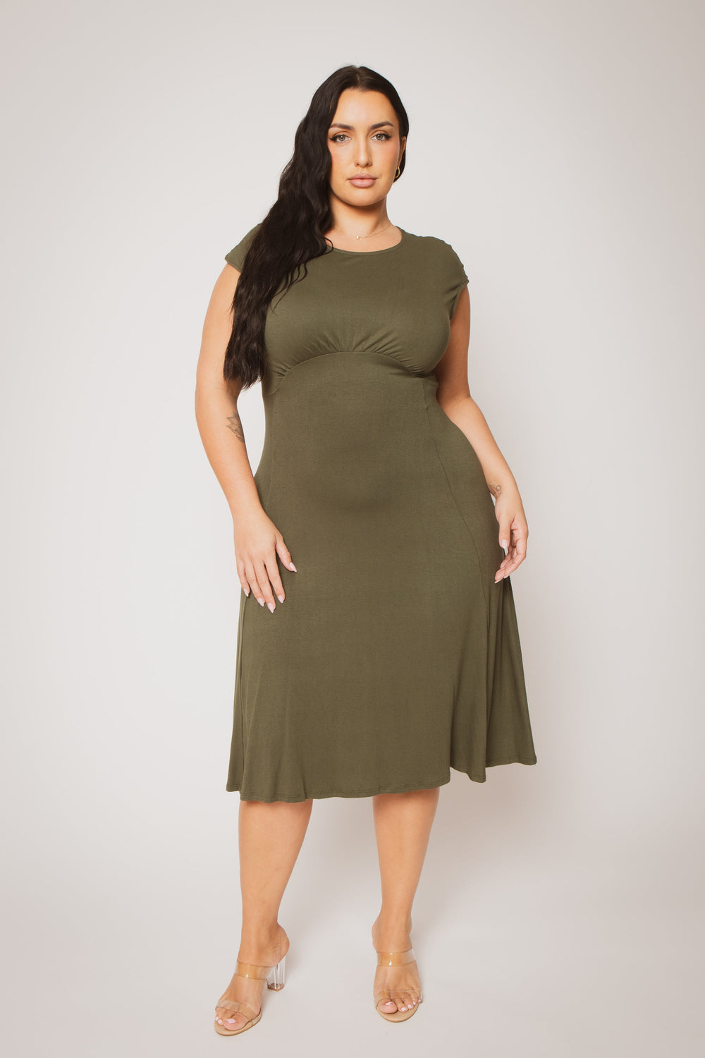 Curvy Sense Inc. Dresses Plus Size Classic Curve Midi - Olive