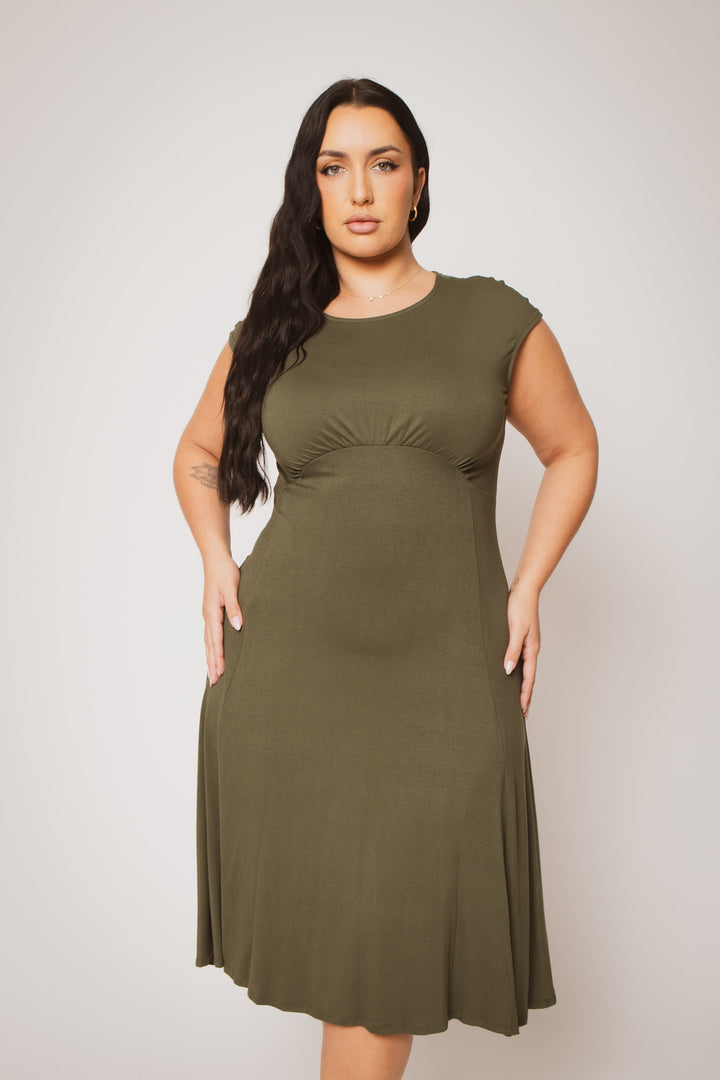 Curvy Sense Inc. Dresses Plus Size Classic Curve Midi - Olive