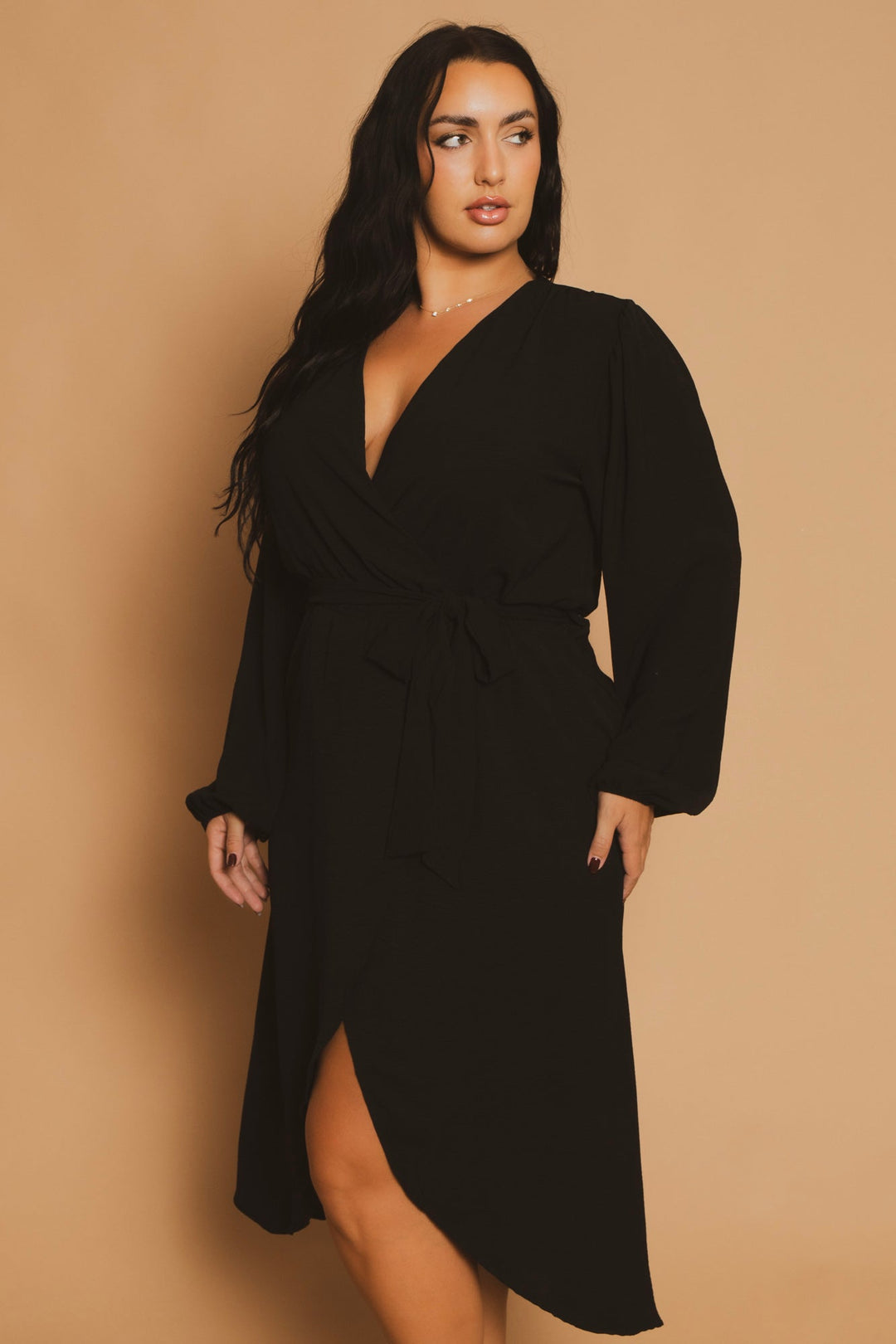 CULTURE CODE Dresses Plus Size Classic Wrap Belted Dress - Black