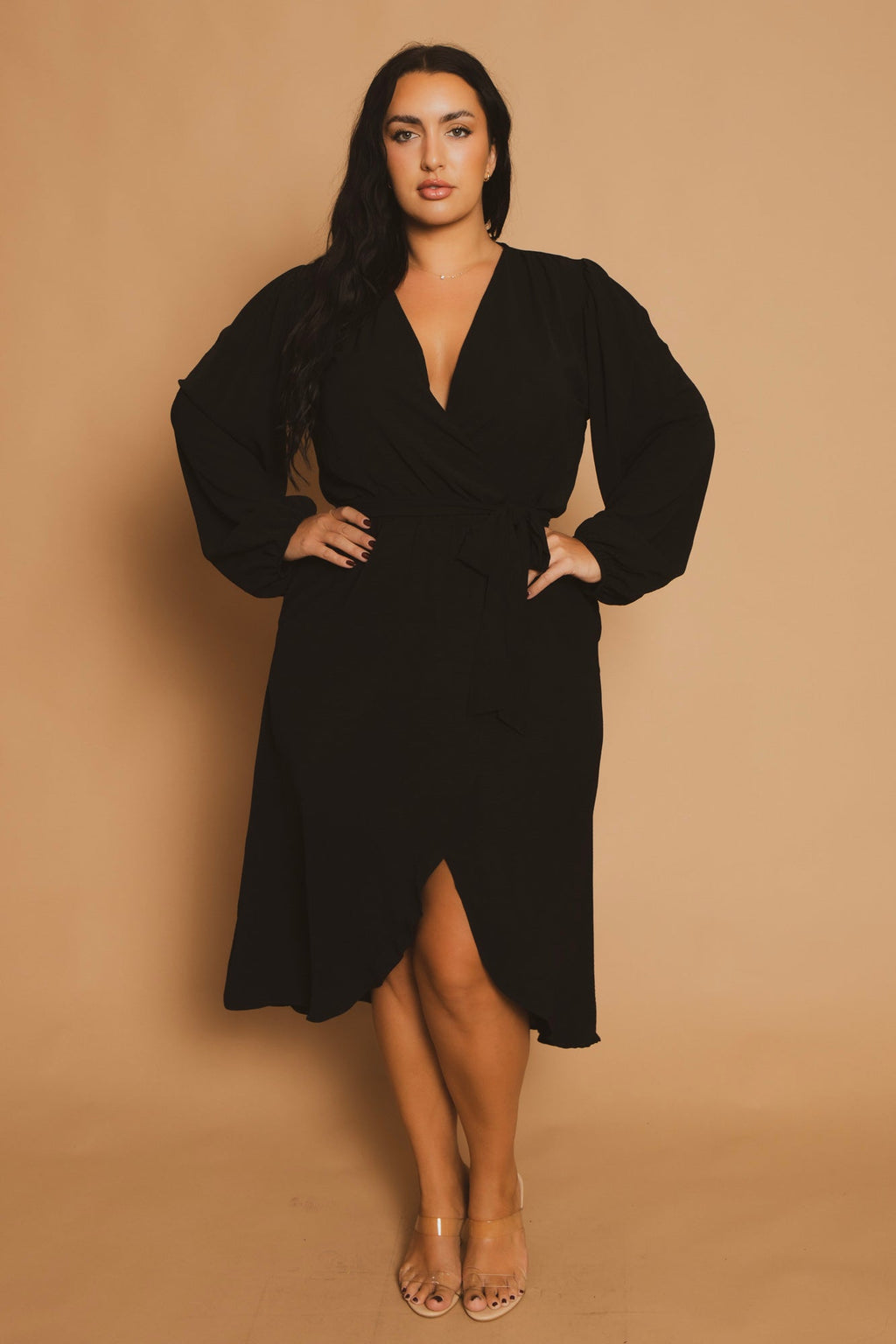 Plus Size Classic Wrap Belted Dress