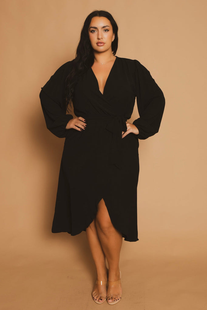 Plus Size Classic Wrap Belted Dress