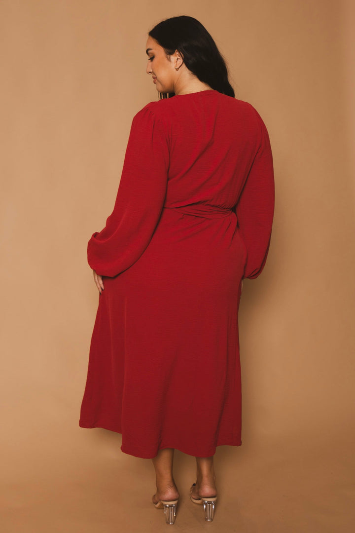 CULTURE CODE Dresses Plus Size Classic Wrap Belted Dress - Burgundy