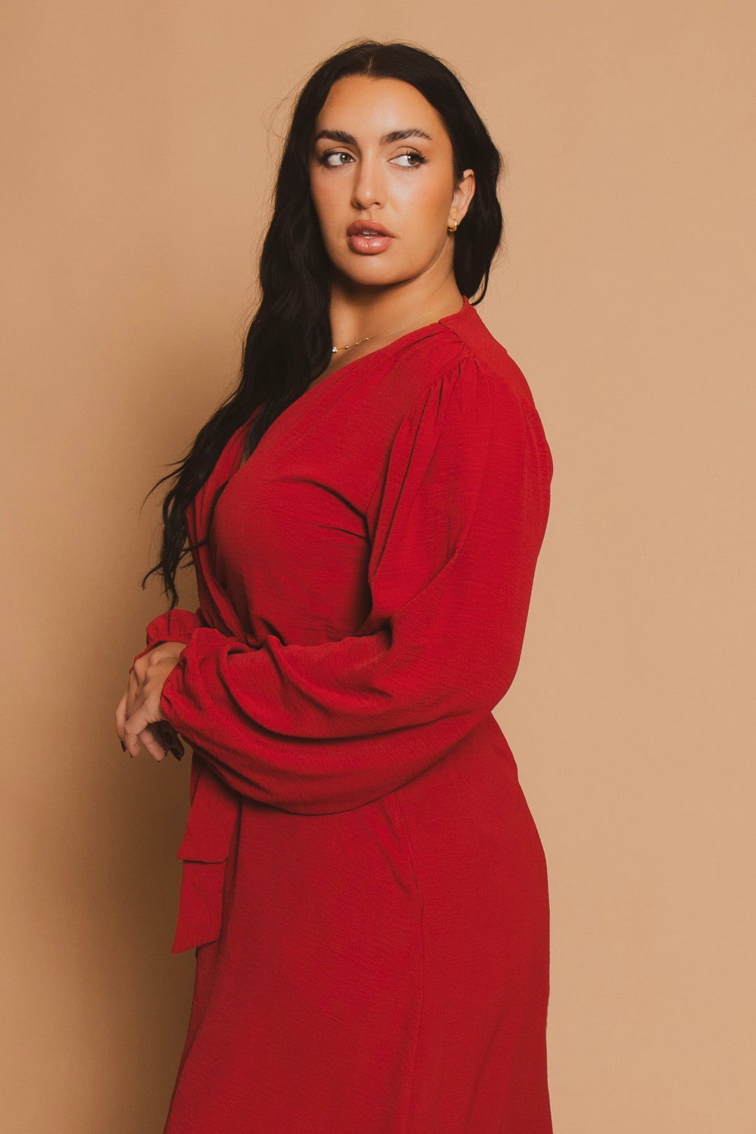 Plus Size Classic Wrap Belted Dress - Red 3X / Red at Curvy Sense Plus Size Classic Wrap Belted Dress - Red 3X / Red at Curvy Sense