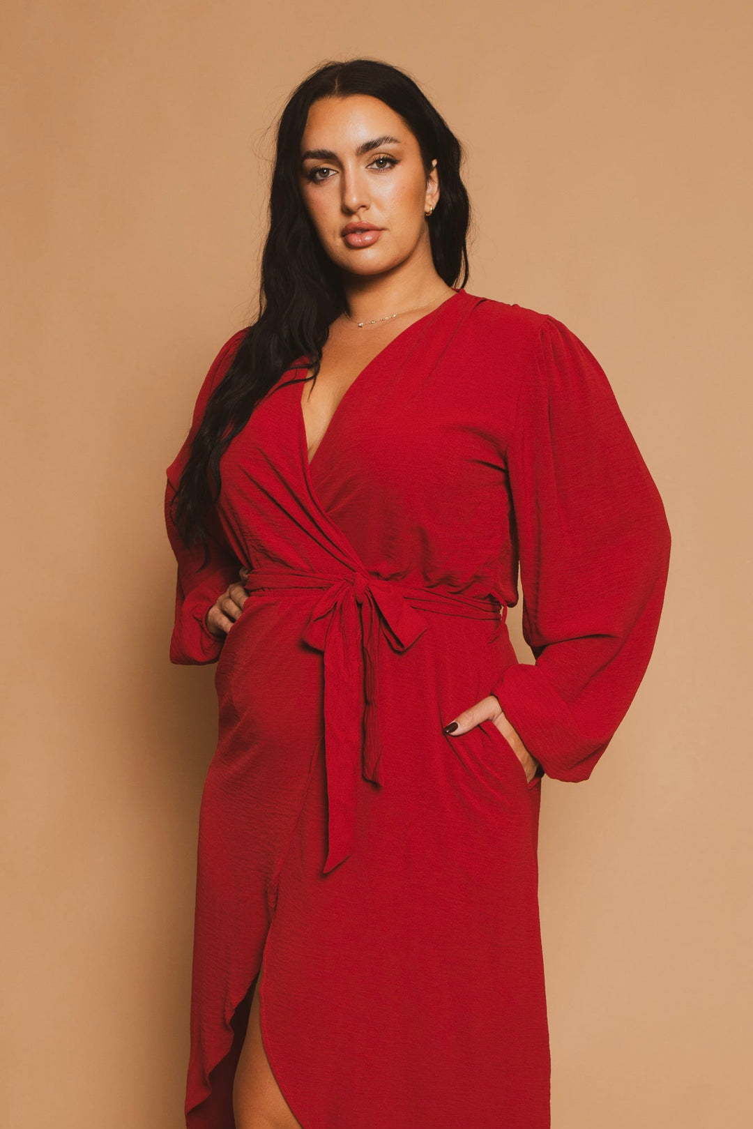 CULTURE CODE Dresses Plus Size Classic Wrap Belted Dress - Burgundy