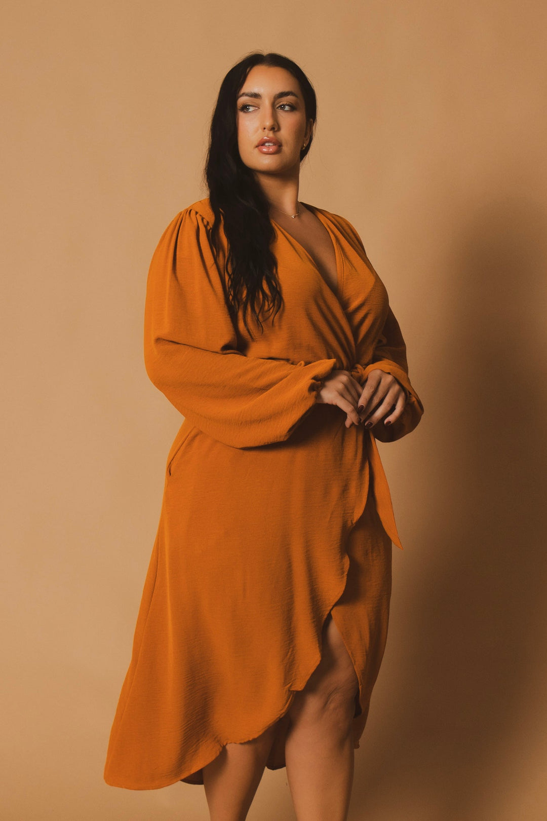 CULTURE CODE Dresses Plus Size Classic Wrap Belted Dress - Rust