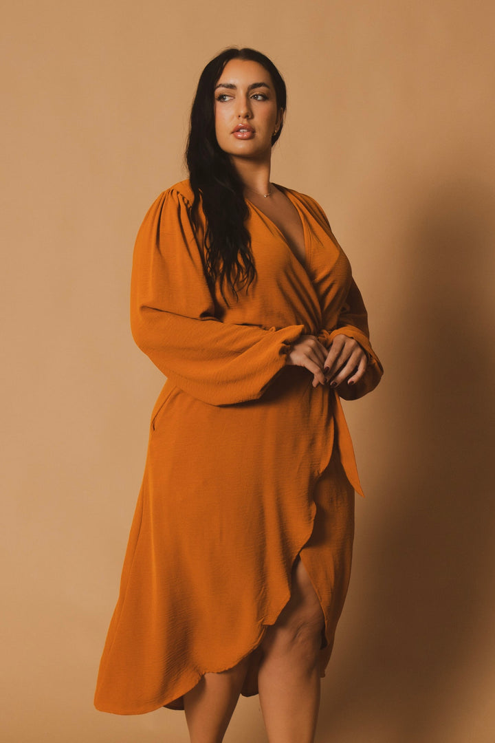 CULTURE CODE Dresses Plus Size Classic Wrap Belted Dress - Rust