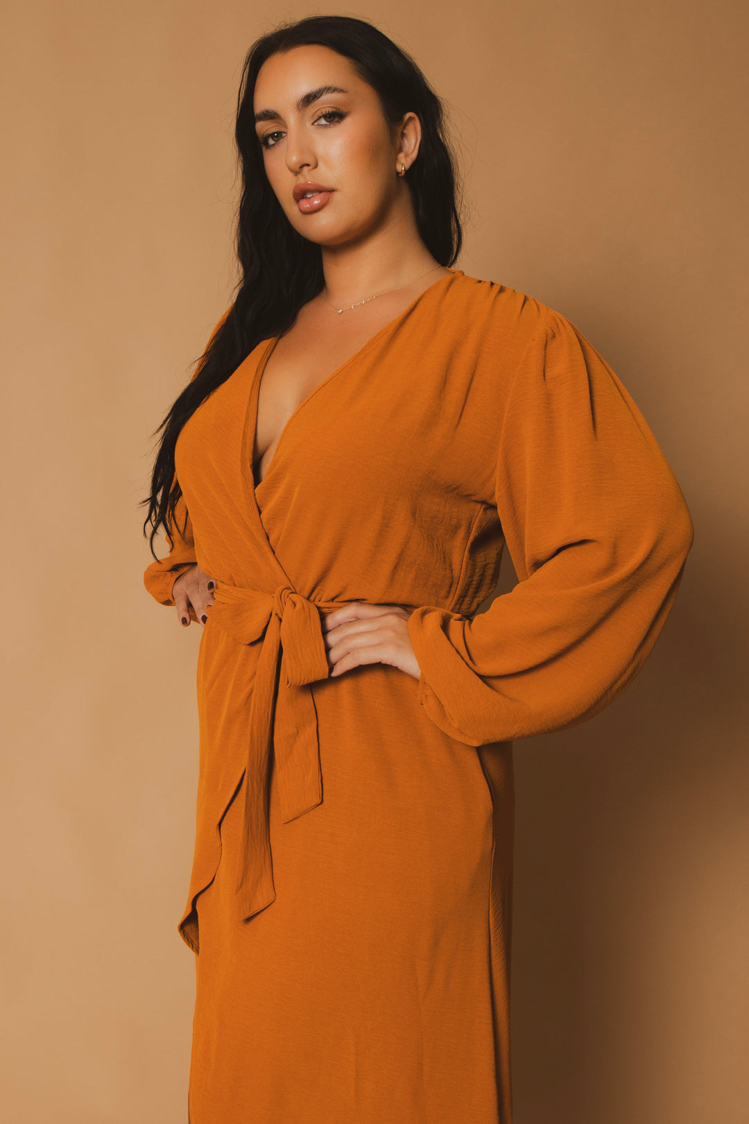 CULTURE CODE Dresses Plus Size Classic Wrap Belted Dress - Rust