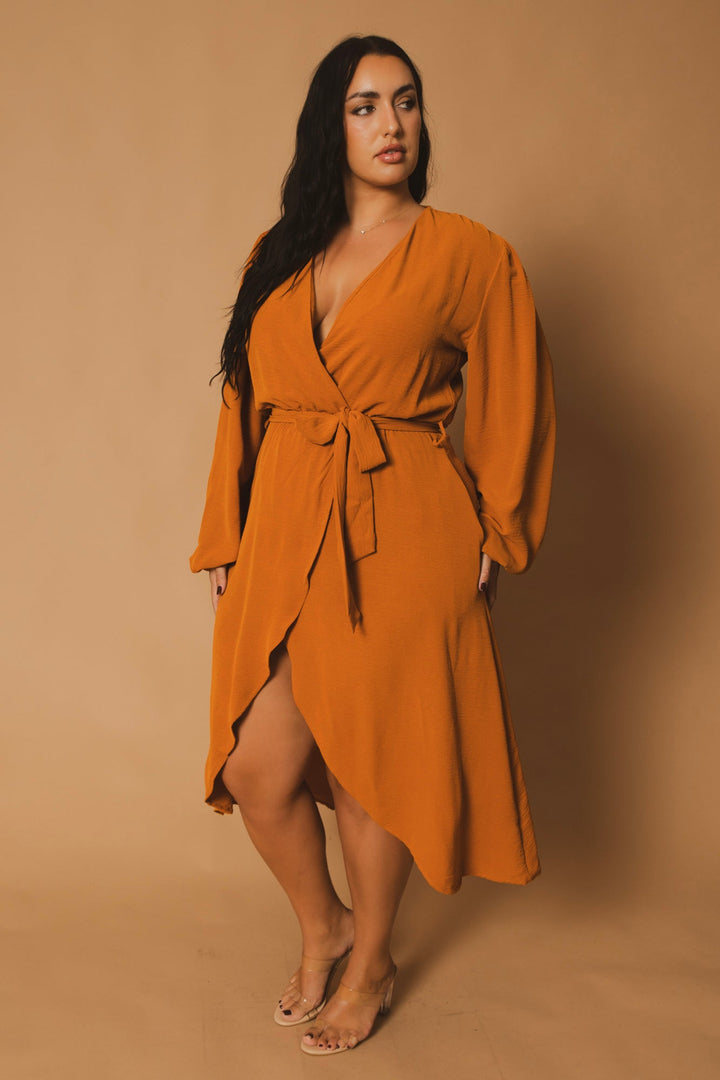 CULTURE CODE Dresses Plus Size Classic Wrap Belted Dress - Rust