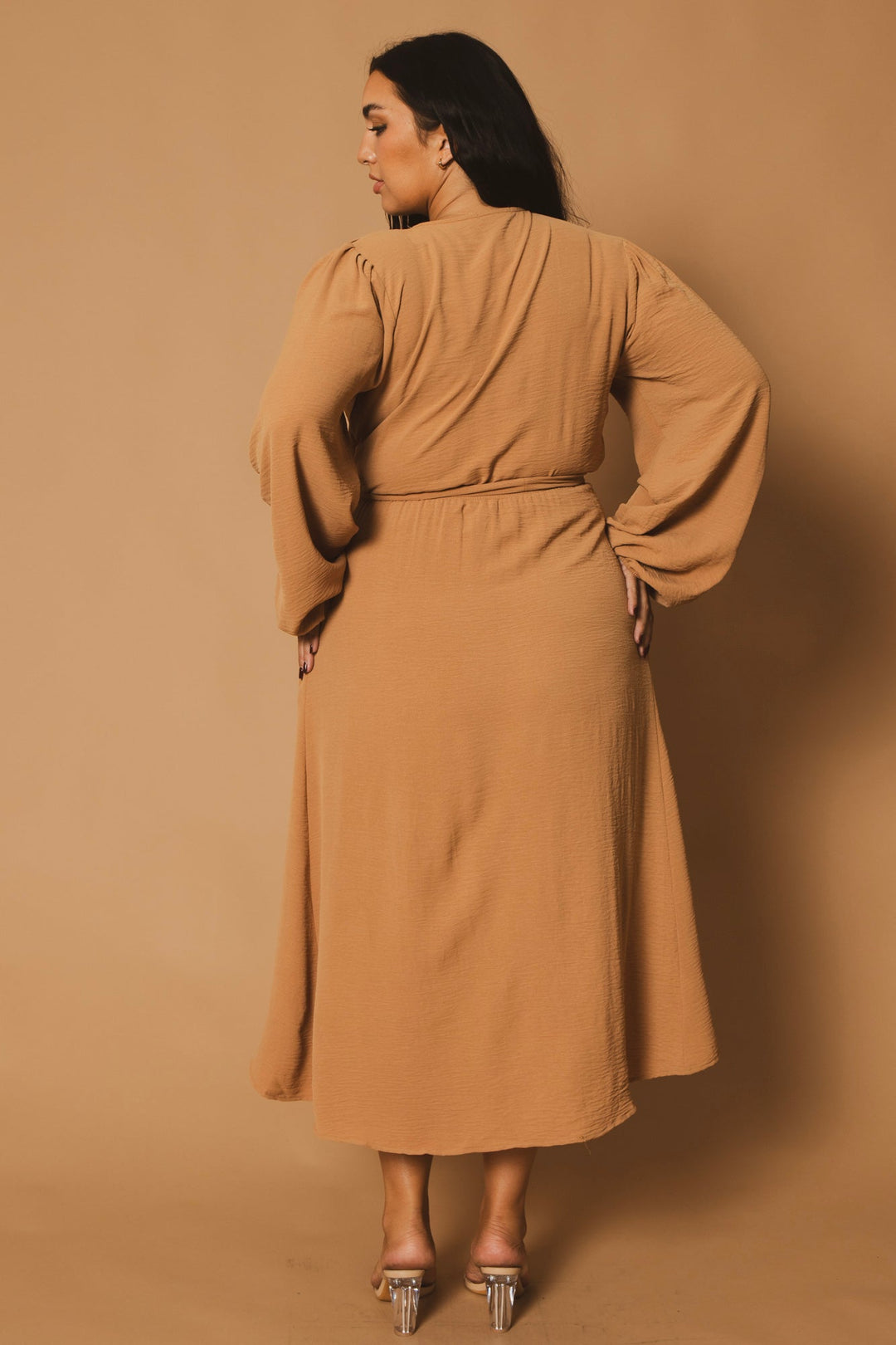 CULTURE CODE Dresses Plus Size Classic Wrap Belted Dress - Taupe