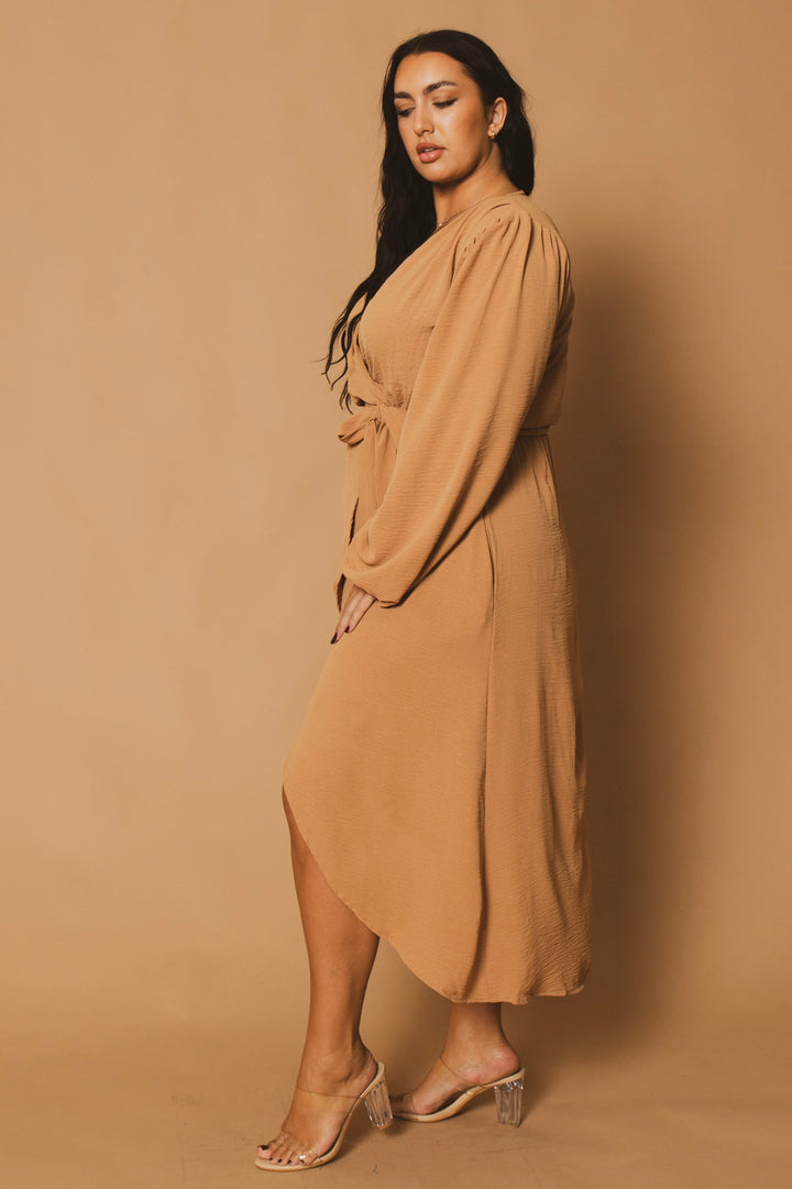 CULTURE CODE Dresses Plus Size Classic Wrap Belted Dress - Taupe