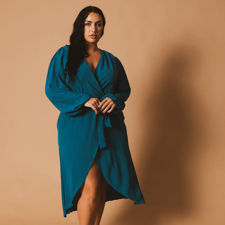 CULTURE CODE Dresses Plus Size Classic Wrap Belted Dress - Turquoise