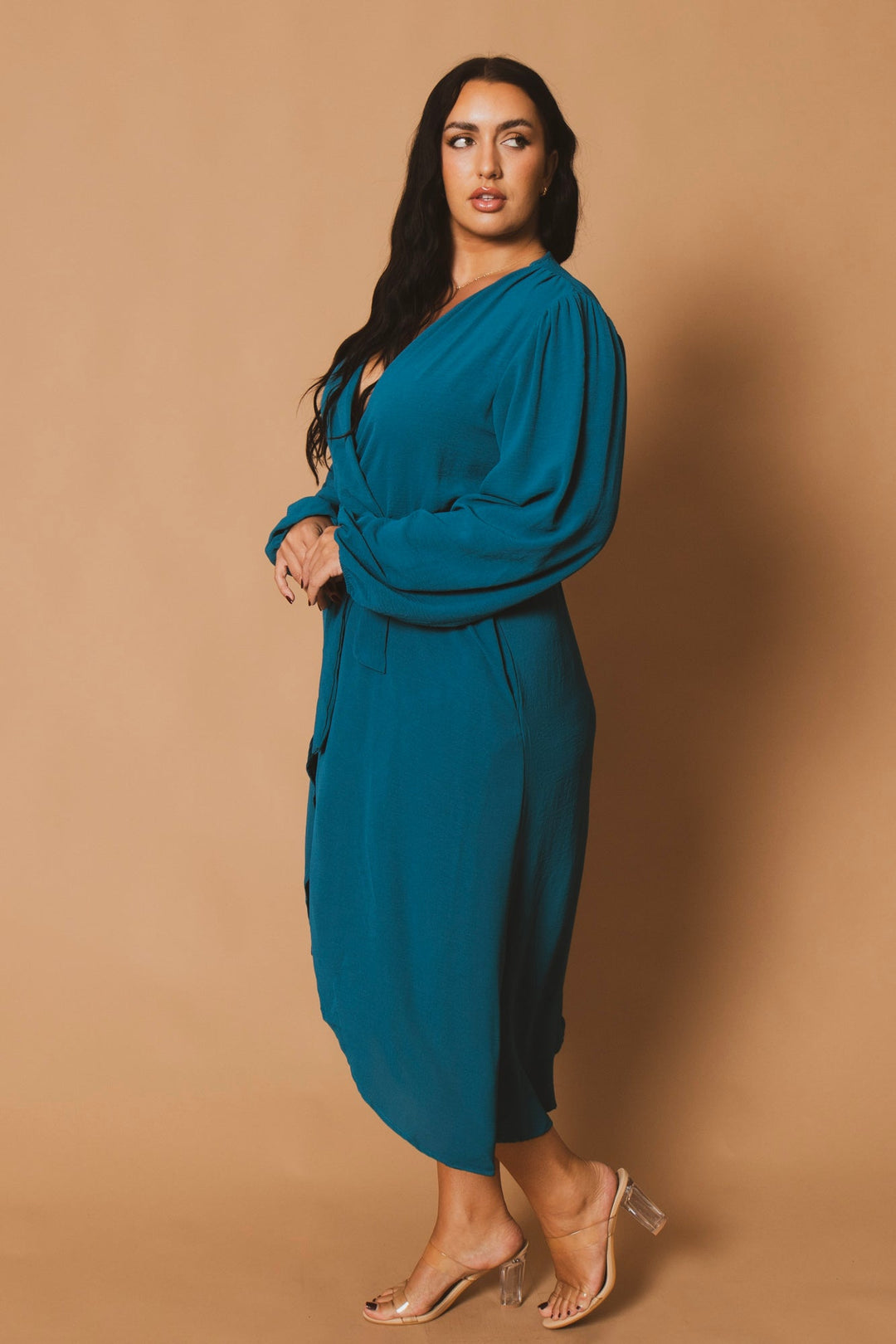 CULTURE CODE Dresses Plus Size Classic Wrap Belted Dress - Turquoise