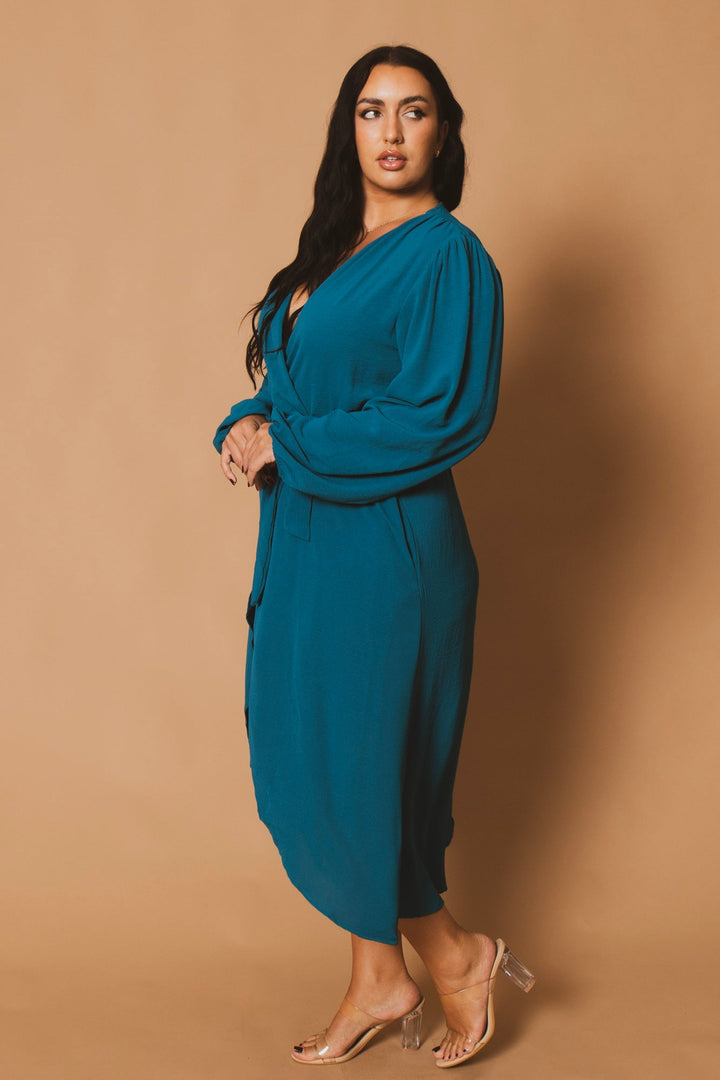 CULTURE CODE Dresses Plus Size Classic Wrap Belted Dress - Turquoise