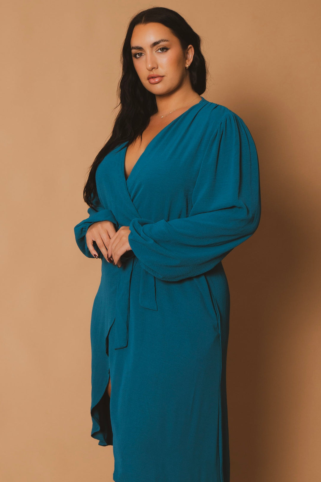 CULTURE CODE Dresses Plus Size Classic Wrap Belted Dress - Turquoise