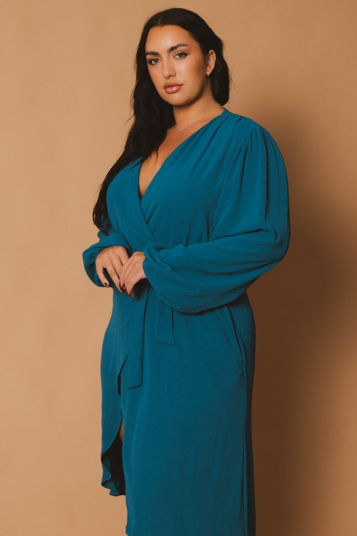 CULTURE CODE Dresses Plus Size Classic Wrap Belted Dress - Turquoise