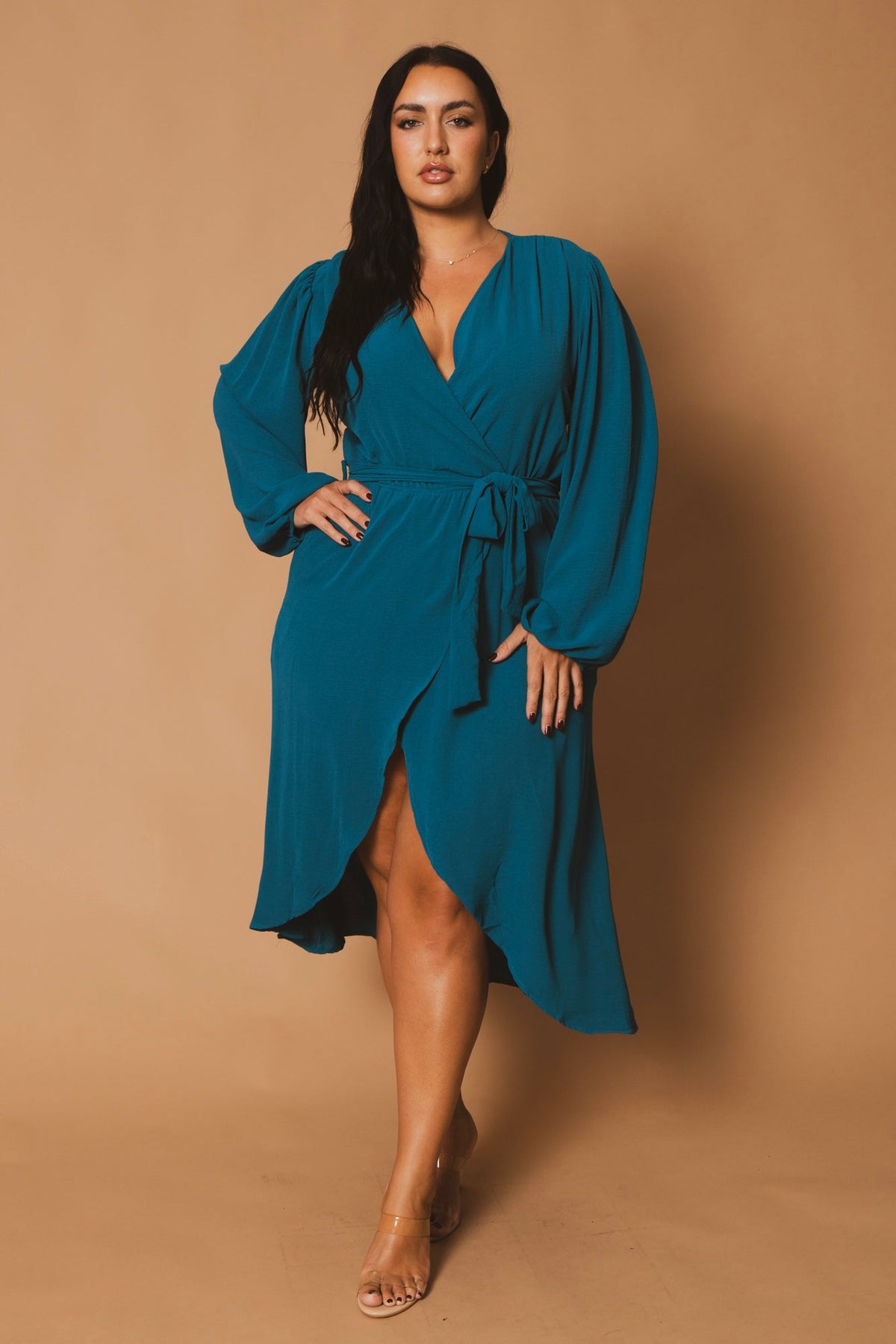 Plus Size Classic Wrap Belted Dress