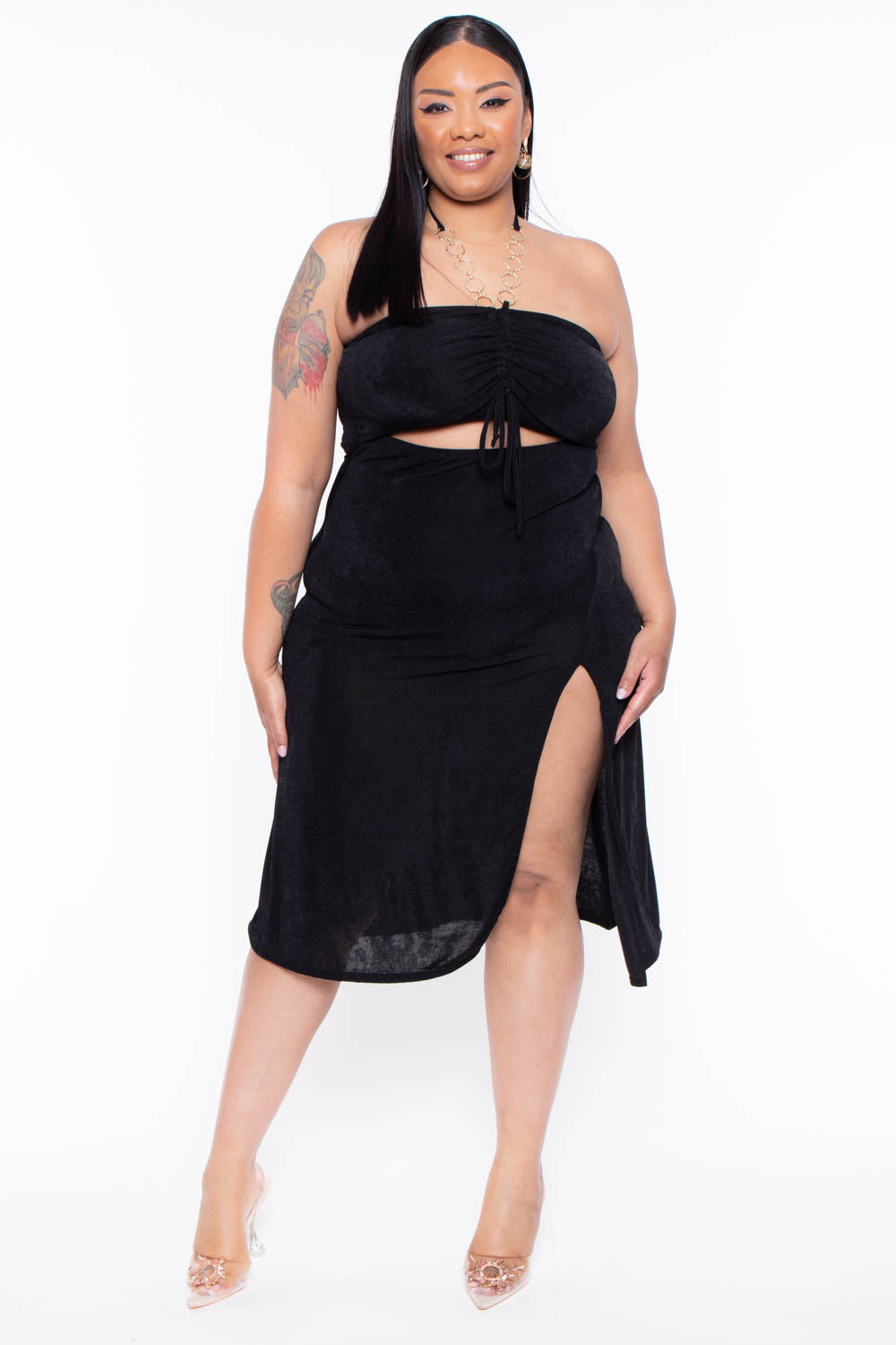Curvy Sense Dresses 1X / Black Plus Size Cleo Ruched Ring Dress - Black