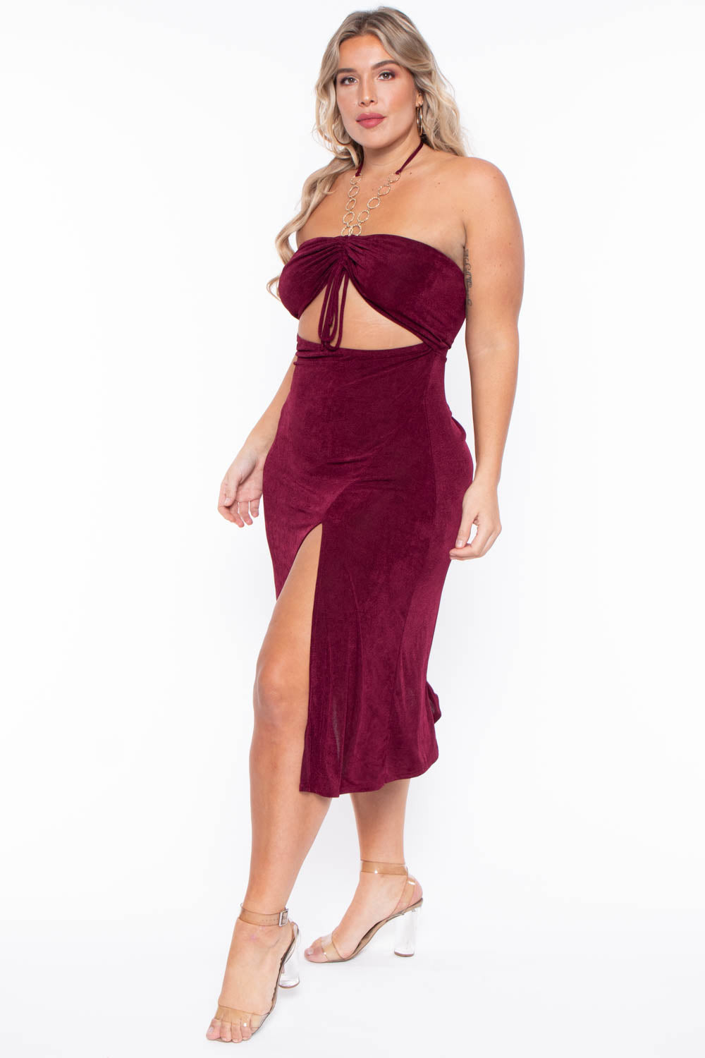 Curvy Sense Dresses Plus Size Cleo Ruched Ring Dress - Burgundy