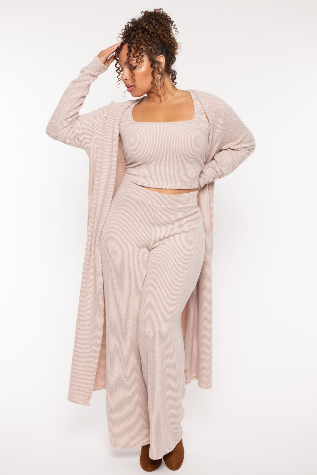 Curvy Sense Dresses Plus Size Colette 3Pc Matching Set- Taupe