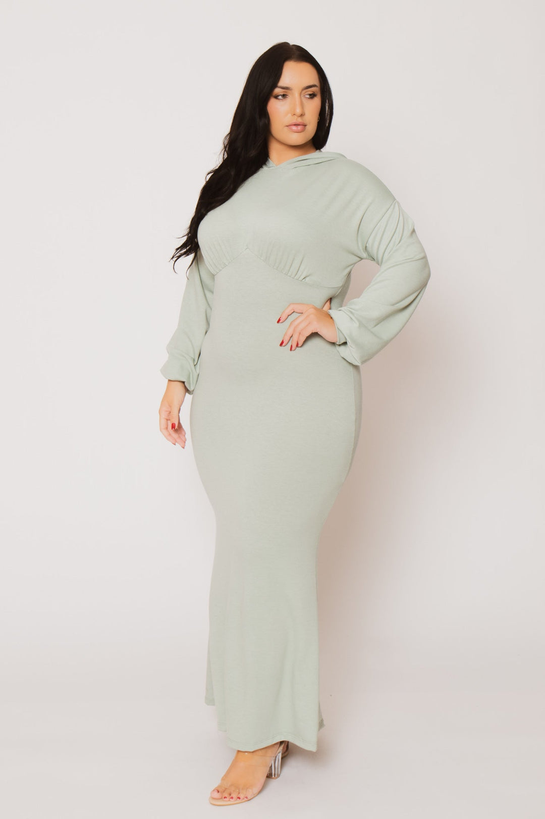 K TOO Dresses Plus Size Cool Comfort Hoodie Dress - Sage