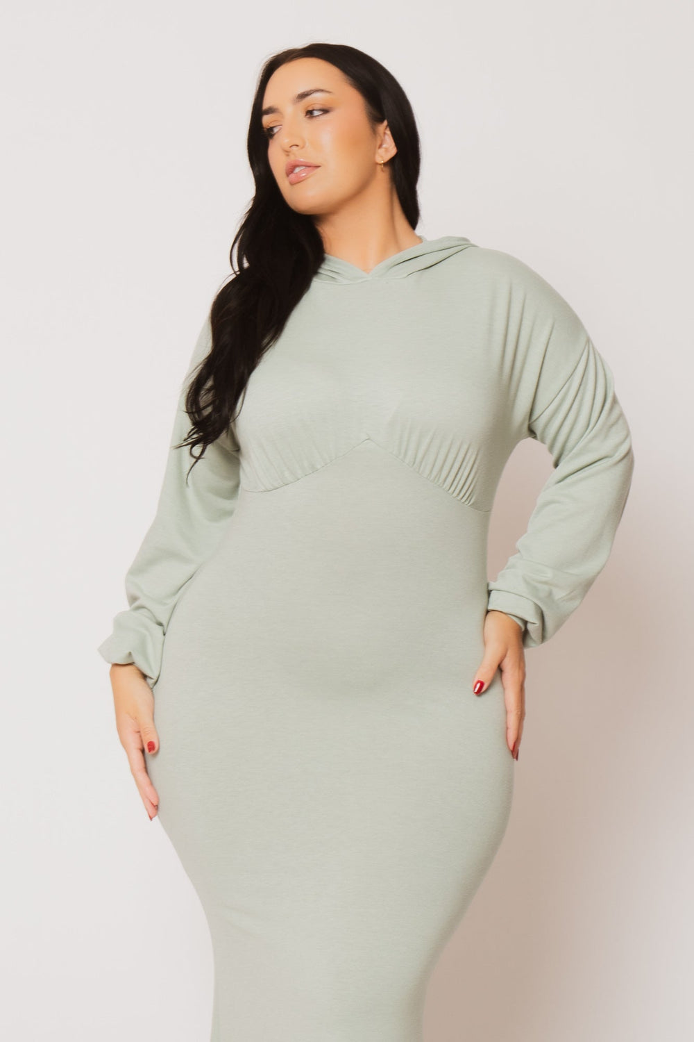 K TOO Dresses Plus Size Cool Comfort Hoodie Dress - Sage