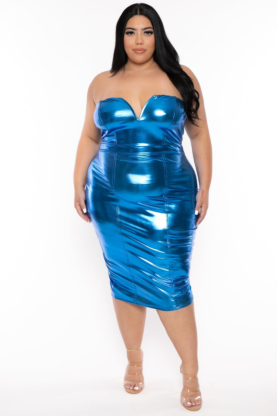 Curvy Sense Dresses 1X / Blue Plus Size Cora Metallic Dress - Blue