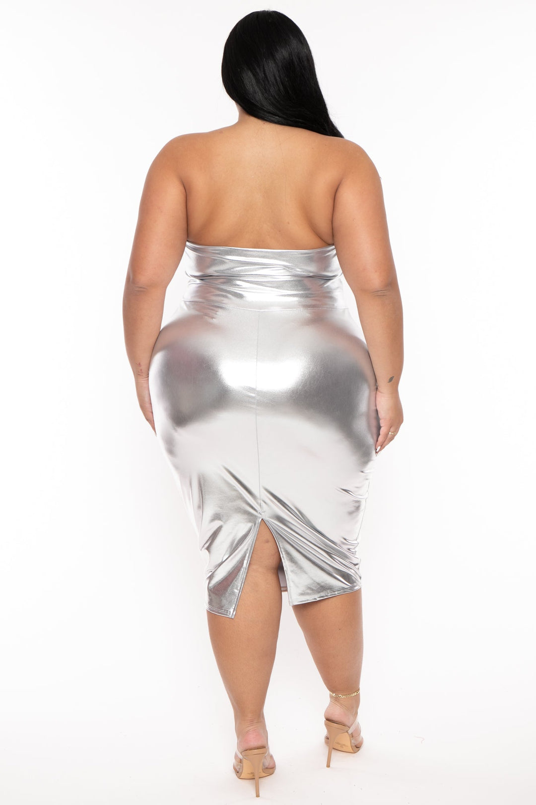 Curvy Sense Dresses Plus Size Cora Metallic Dress - Silver