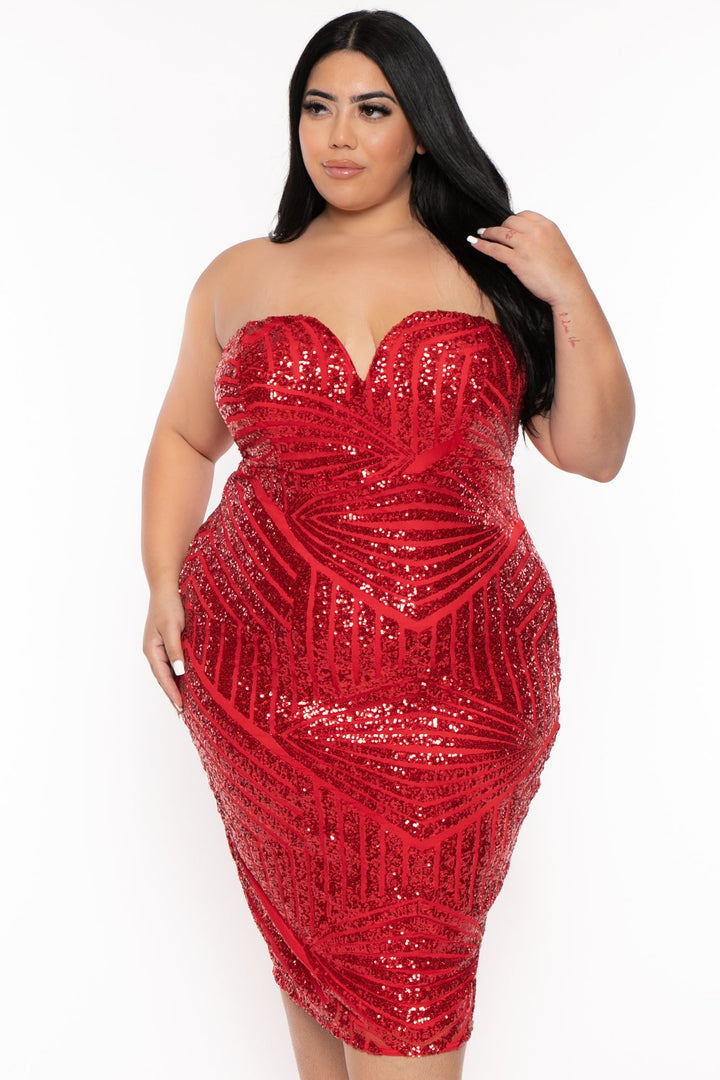 Curvy Sense Dresses Plus Size Coralie Sequin Dress - Red