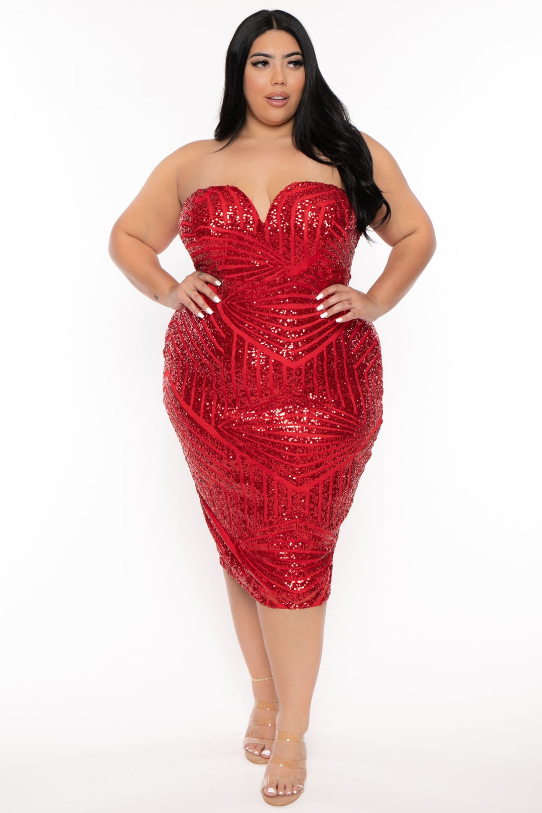 Curvy Sense Dresses 1X / Red Plus Size Coralie Sequin Dress - Red