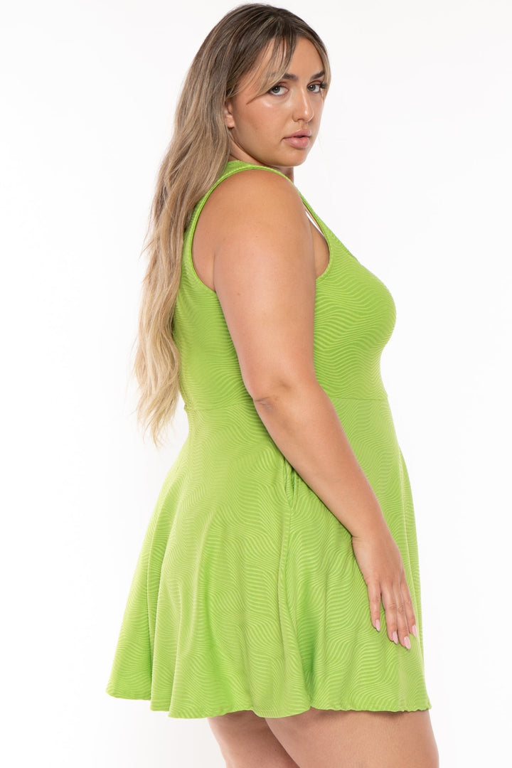 Curvy Sense Dresses Plus Size Coraline  Wavy Flare Dress - Green