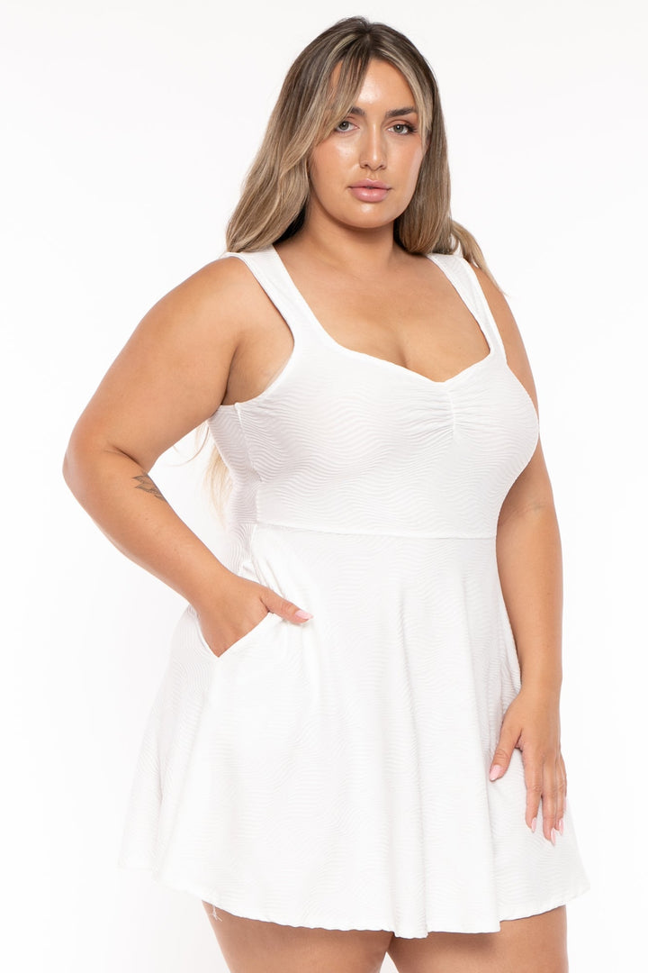 Curvy Sense Dresses Plus Size Coraline  Wavy Flare Dress - White