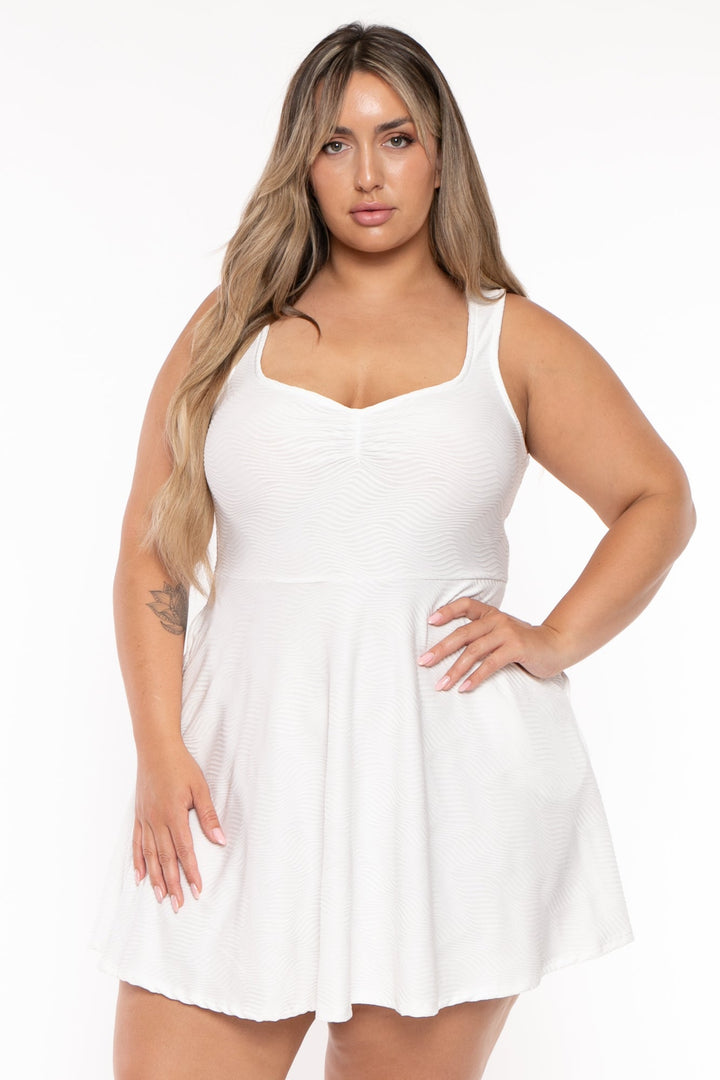 Curvy Sense Dresses Plus Size Coraline  Wavy Flare Dress - White