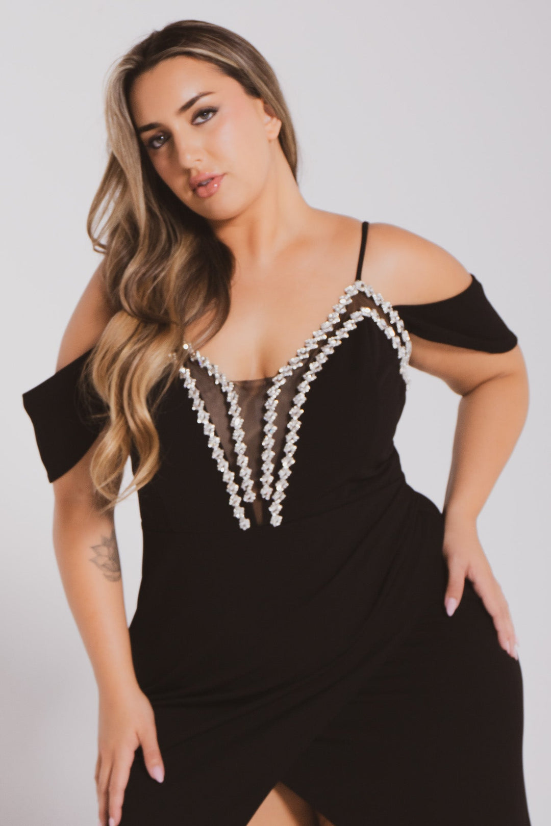 SYMPHONY Dresses Plus Size Corinne Rhinestone Dress Dress- Black